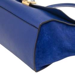 Pre Owned Celine Blue Suede and Leather Small Trapeze Bag