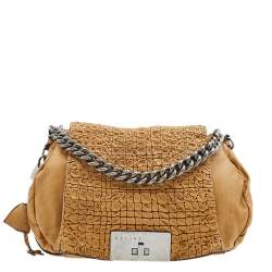 Pre Owned Celine Beige Leather Flap Shoulder Bag