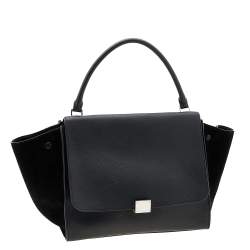 Pre Owned Celine Black Leather and Suede Large Trapeze Top Handle Bag