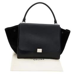 Pre Owned Celine Black Leather and Suede Large Trapeze Top Handle Bag