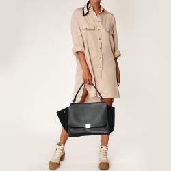 Pre Owned Celine Black Leather and Suede Large Trapeze Top Handle Bag