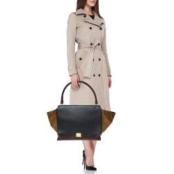 Pre Owned Celine Tri-Color Leather And Suede Large Trapeze Top Handle Bag