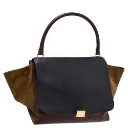 Pre Owned Celine Tri-Color Leather And Suede Large Trapeze Top Handle Bag