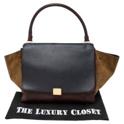 Pre Owned Celine Tri-Color Leather And Suede Large Trapeze Top Handle Bag