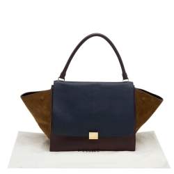 Pre Owned Celine Tri-Color Leather And Suede Large Trapeze Top Handle Bag