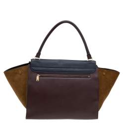 Pre Owned Celine Tri-Color Leather And Suede Large Trapeze Top Handle Bag