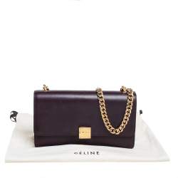 Pre Owned Celine Dark Burgundy Leather Large Case Chain Flap Shoulder Bag