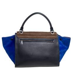 Pre Owned Celine Tri Color Leather And Pony Hair Medium Trapeze Top Handle Bag