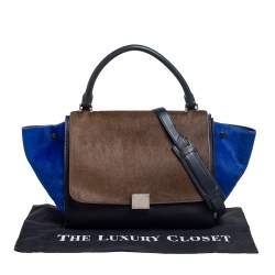 Pre Owned Celine Tri Color Leather And Pony Hair Medium Trapeze Top Handle Bag