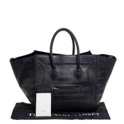 Pre Owned Celine Black Croc Embossed Leather Medium Phantom Luggage Tote
