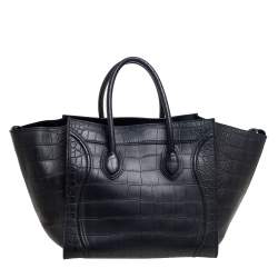 Pre Owned Celine Black Croc Embossed Leather Medium Phantom Luggage Tote