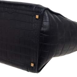 Pre Owned Celine Black Croc Embossed Leather Medium Phantom Luggage Tote