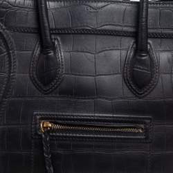 Pre Owned Celine Black Croc Embossed Leather Medium Phantom Luggage Tote