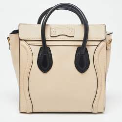 Pre Owned حقيبة يد سيلين نانو لاغدج جلد سوداء / بيج