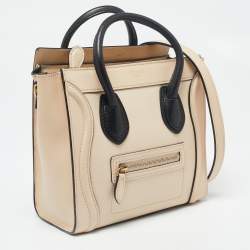 Pre Owned حقيبة يد سيلين نانو لاغدج جلد سوداء / بيج