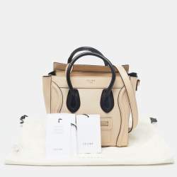 Pre Owned حقيبة يد سيلين نانو لاغدج جلد سوداء / بيج