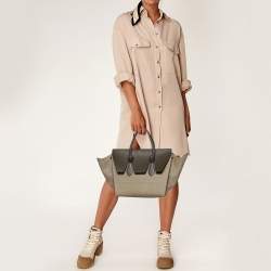 Pre Owned Celine Khaki Croc Embossed Leather Small Tie Knot Tote