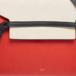 Pre Owned Celine Red/Cream Leather Mini Belt Top Handle Bag