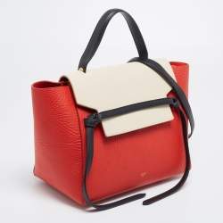 Pre Owned Celine Red/Cream Leather Mini Belt Top Handle Bag