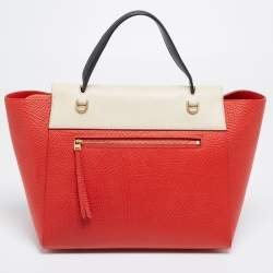 Pre Owned Celine Red/Cream Leather Mini Belt Top Handle Bag