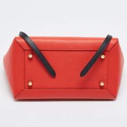 Pre Owned Celine Red/Cream Leather Mini Belt Top Handle Bag