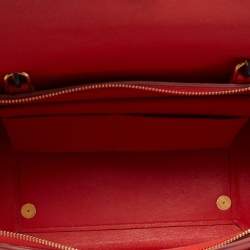 Pre Owned Celine Red/Cream Leather Mini Belt Top Handle Bag
