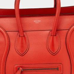 Pre Owned Celine Orange Leather Mini Luggage Tote