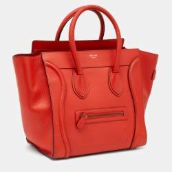 Pre Owned Celine Orange Leather Mini Luggage Tote