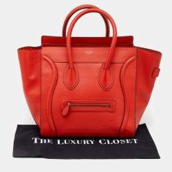 Pre Owned Celine Orange Leather Mini Luggage Tote