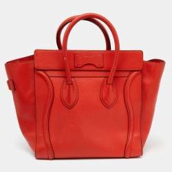 Pre Owned Celine Orange Leather Mini Luggage Tote
