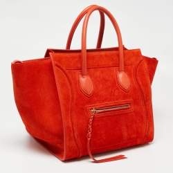 Pre Owned Celine Orange Suede and Leather Medium Phantom Luggage Tote