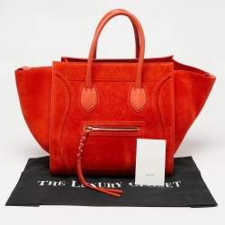 Pre Owned Celine Orange Suede and Leather Medium Phantom Luggage Tote