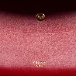 Pre Owned Celine Red Leather Flap Wristlet Clutch
