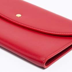 Pre Owned Celine Red Leather Flap Wristlet Clutch