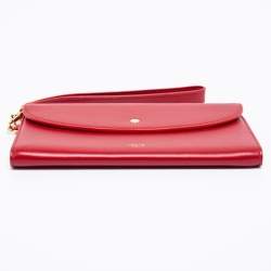 Pre Owned Celine Red Leather Flap Wristlet Clutch