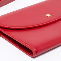 Pre Owned Celine Red Leather Flap Wristlet Clutch