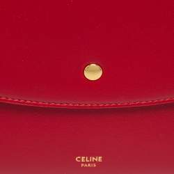 Pre Owned Celine Red Leather Flap Wristlet Clutch