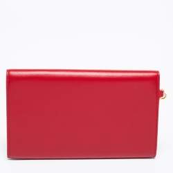 Pre Owned Celine Red Leather Flap Wristlet Clutch