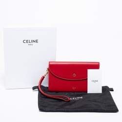 Pre Owned Celine Red Leather Flap Wristlet Clutch