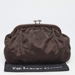 Pre Owned Celine Brown Fabric Kiss Lock Frame Clutch