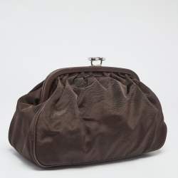 Pre Owned Celine Brown Fabric Kiss Lock Frame Clutch