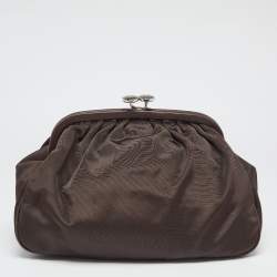 Pre Owned Celine Brown Fabric Kiss Lock Frame Clutch