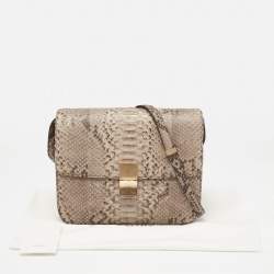 Pre Owned Celine Beige Python Medium Classic Box Shoulder Bag