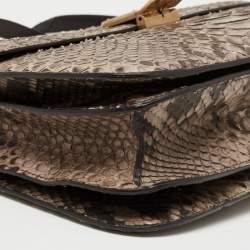 Pre Owned Celine Beige Python Medium Classic Box Shoulder Bag