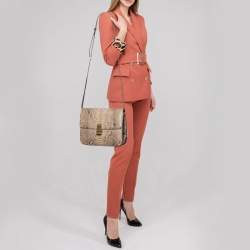 Pre Owned Celine Beige Python Medium Classic Box Shoulder Bag