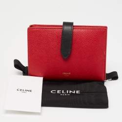 Pre Owned Celine Red/Black Grained Leather Multifunction Strap Wallet