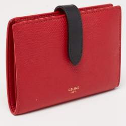 Pre Owned Celine Red/Black Grained Leather Multifunction Strap Wallet