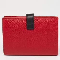 Pre Owned Celine Red/Black Grained Leather Multifunction Strap Wallet