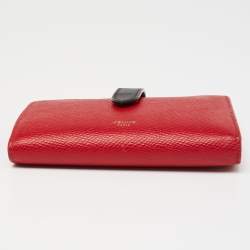 Pre Owned Celine Red/Black Grained Leather Multifunction Strap Wallet