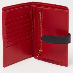 Pre Owned Celine Red/Black Grained Leather Multifunction Strap Wallet
